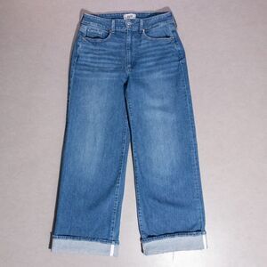 Paige Sasha Nadira Blue Wide Leg Cuff Baggy High Rise Women's Stretch Jeans 31